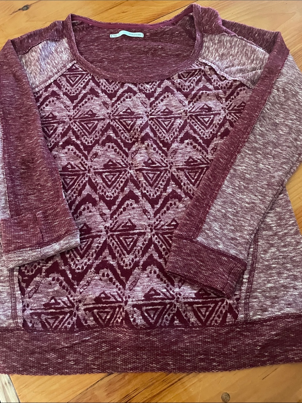 Maurices Maroon Patterned Scoop Neck Pullover burgundy and white